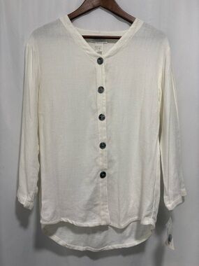 NWT Lew Magram Linen Blend Button Front Tunic Top Small
